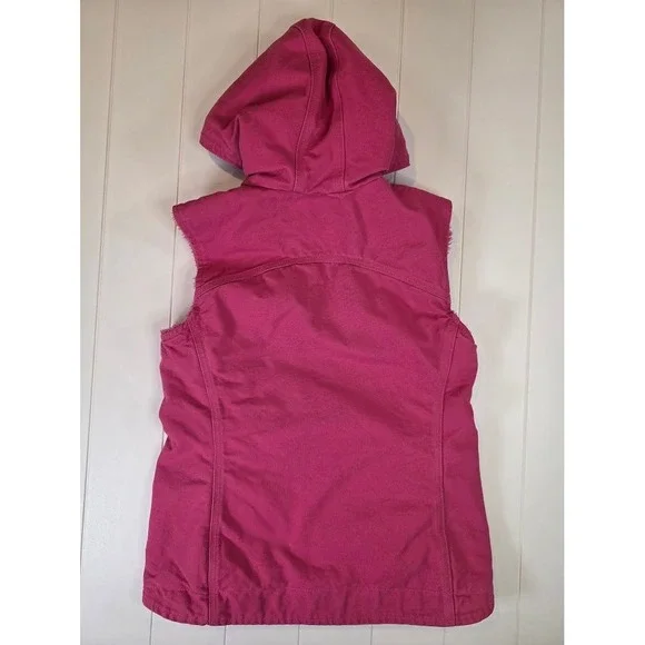 Carhartt Women's XS Sandstone Berkley Tulip Pink Sherpa Lined Hooded Canvas Vest - Picture 2 of 12